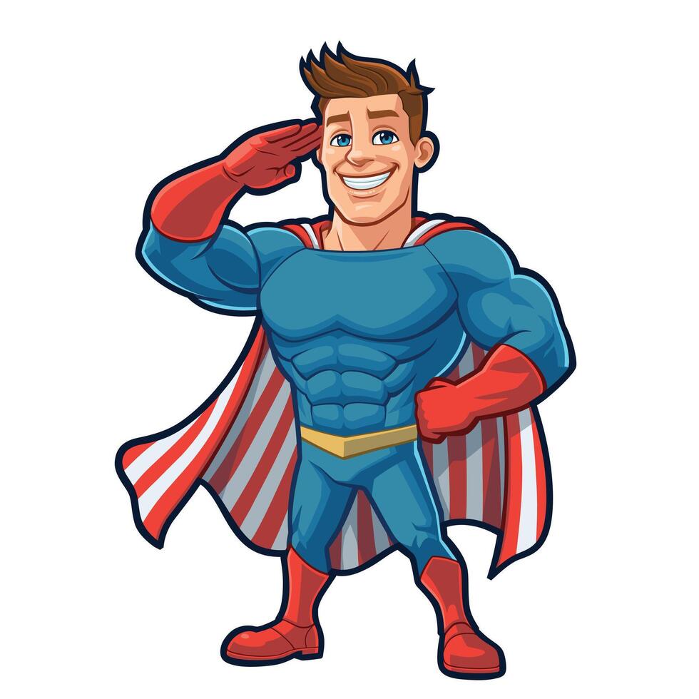 American Superhero mascot design with american flag cape vector