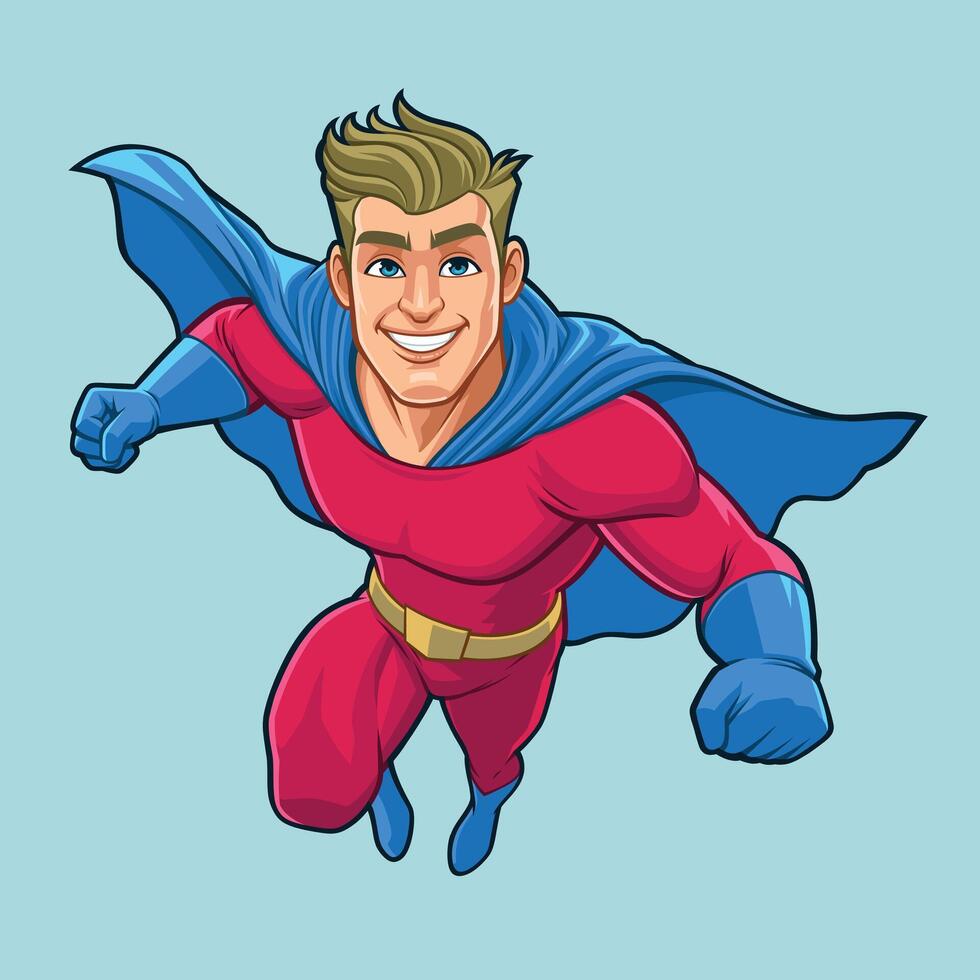 Superhero flying towards camera vector