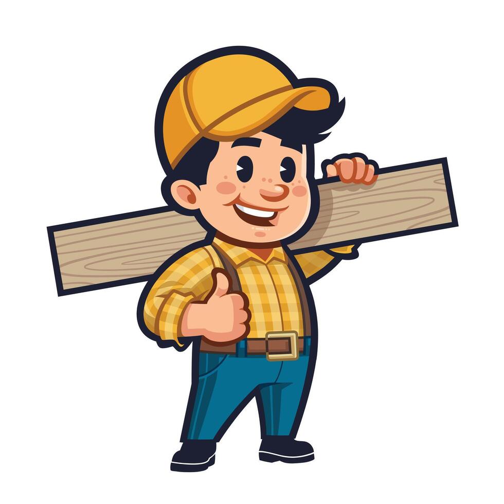 Handyman Carrying Wooden Boards Mascot for Flooring Company vector