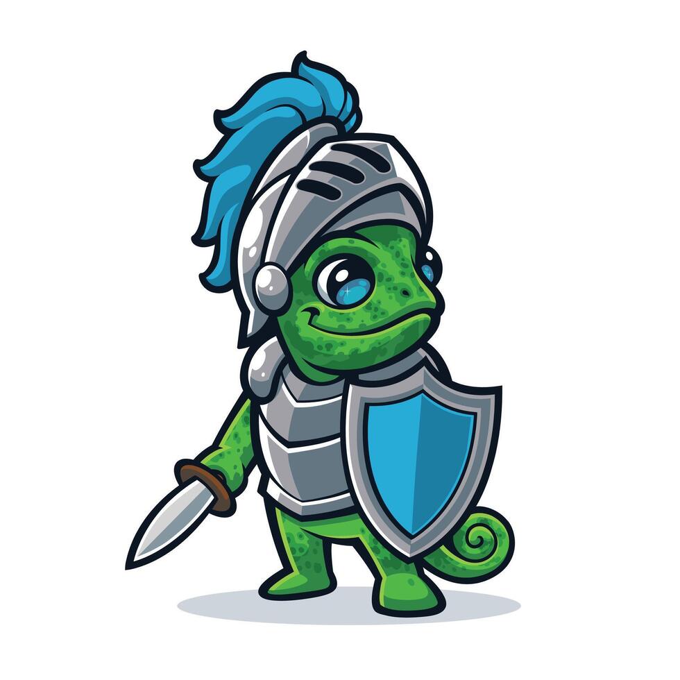 Mascot Design Chameleon in Knight Armor vector