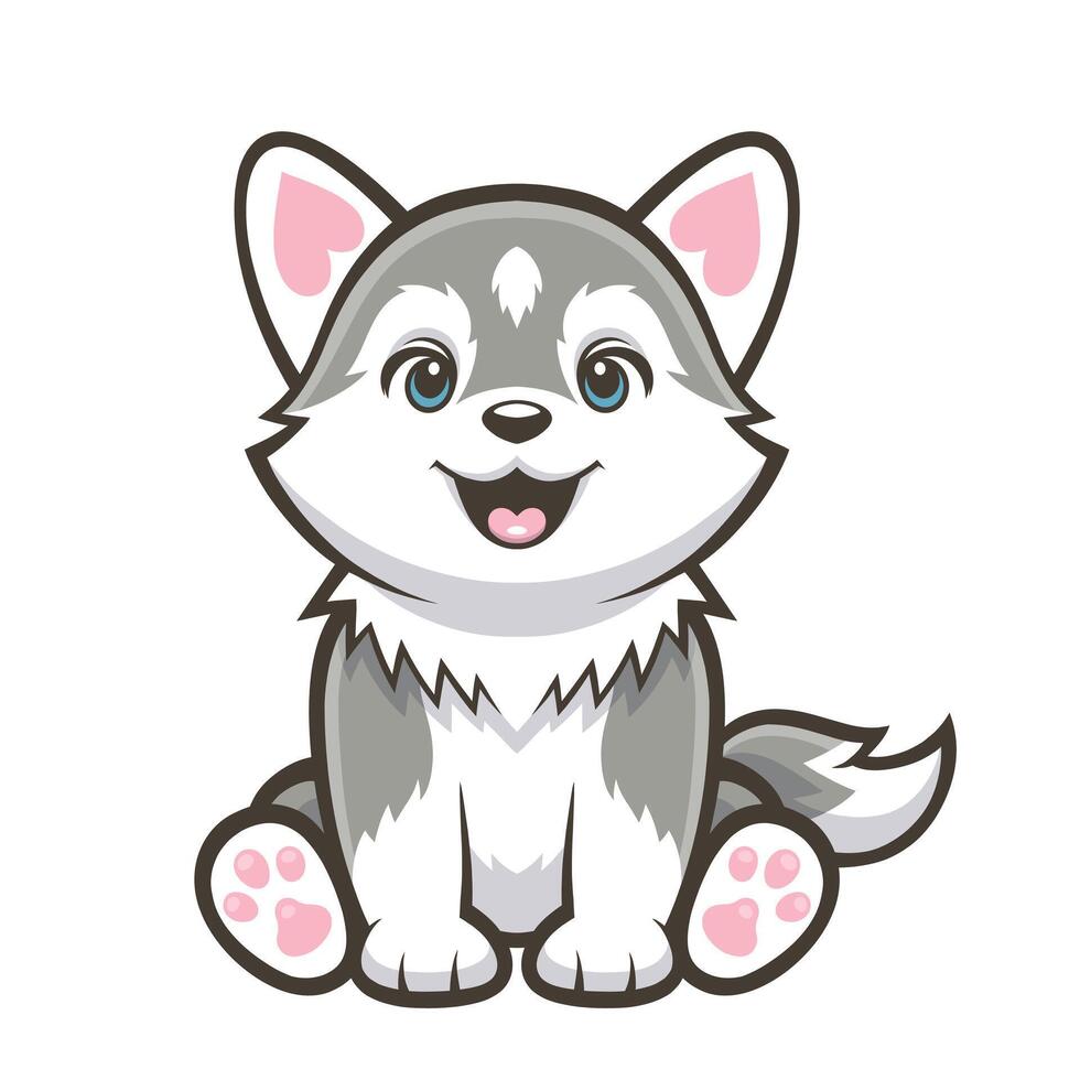 Mascot design of a Cute Wolf Puppy sit on the floor vector