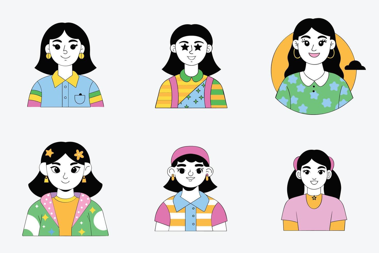 A set of cartoon women with different hair colors vector
