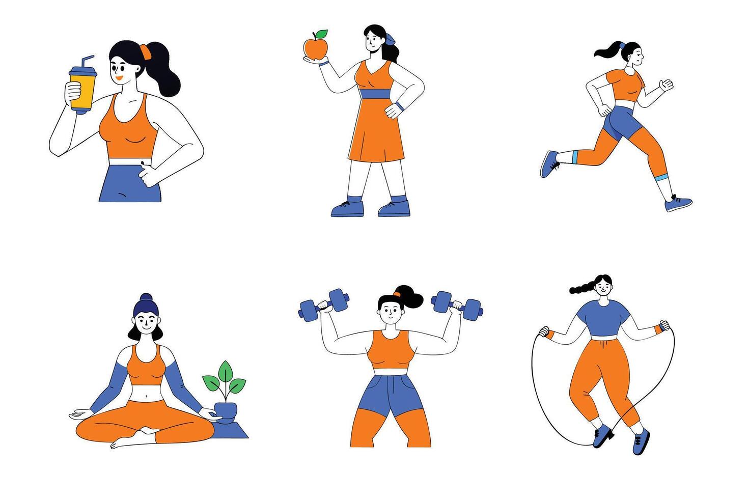 Fitness woman icon set vector