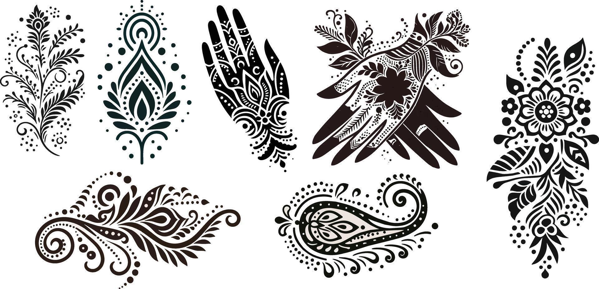 A set of henna designs vector
