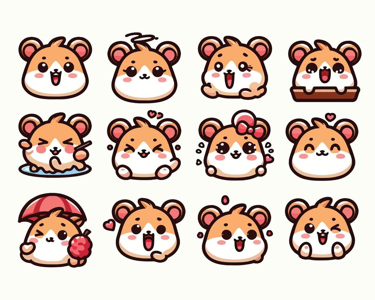 Cute hamster cartoon set of different expressions vector