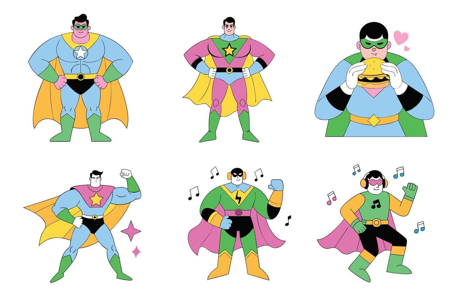 A set of cartoon superhero stickers vector