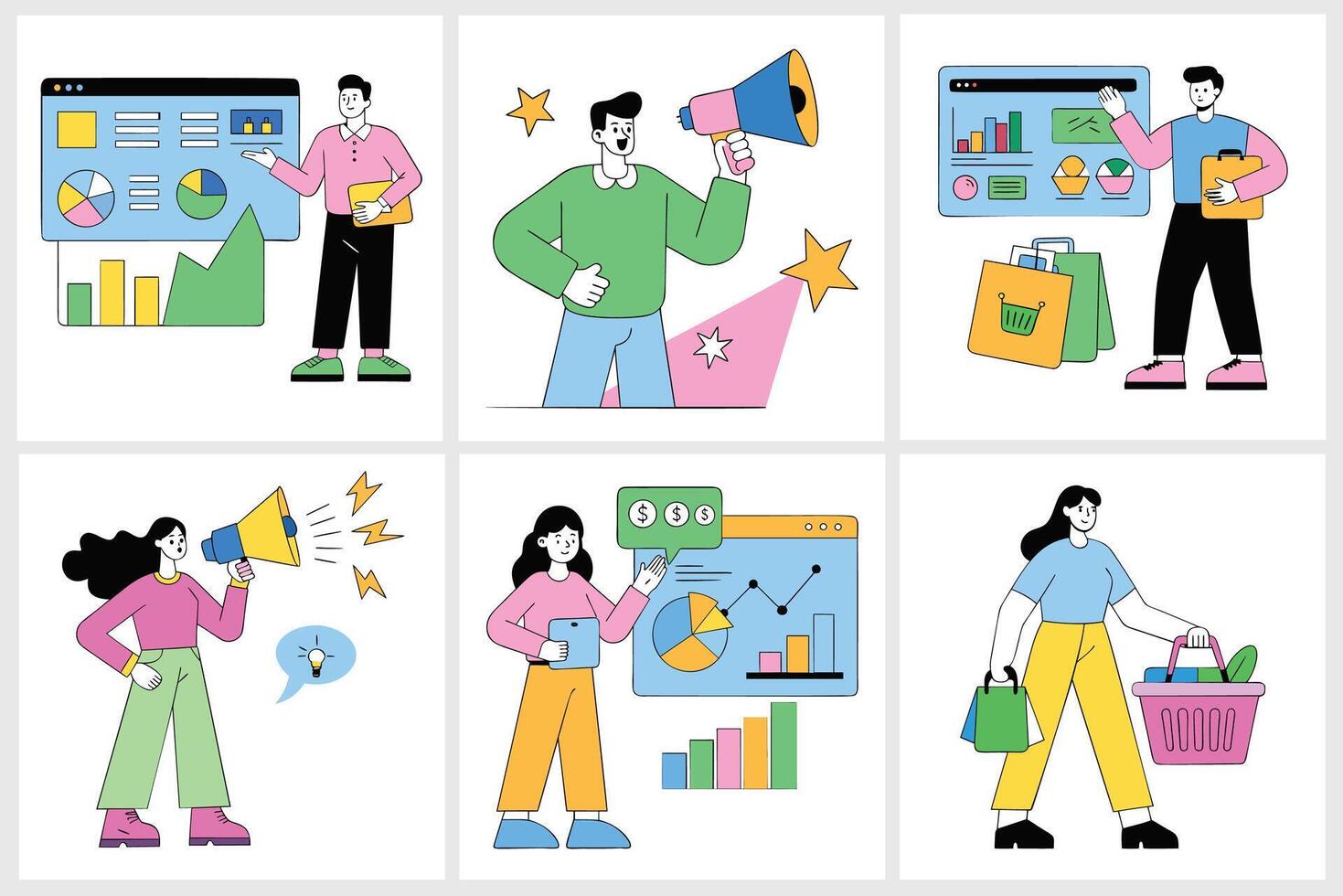 Set of business people with different icons vector