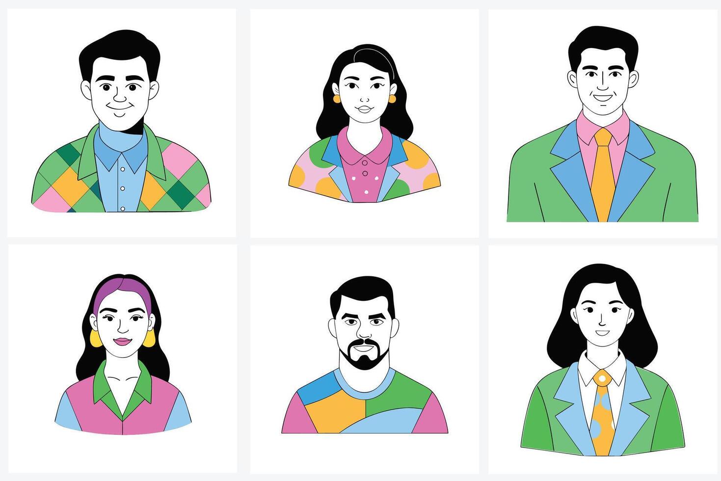 A set of six people with different colors vector