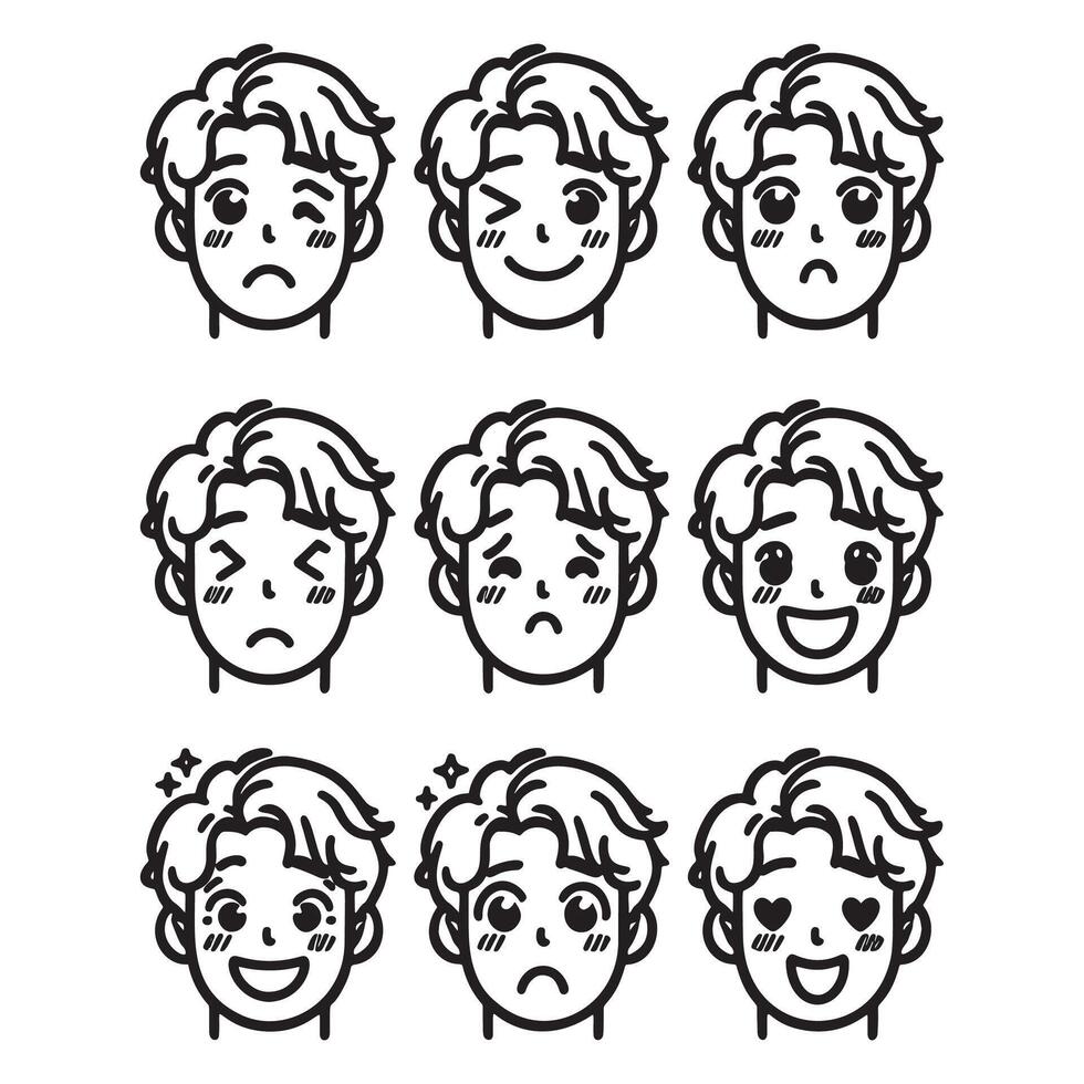 A set of different expressions for a man's face vector