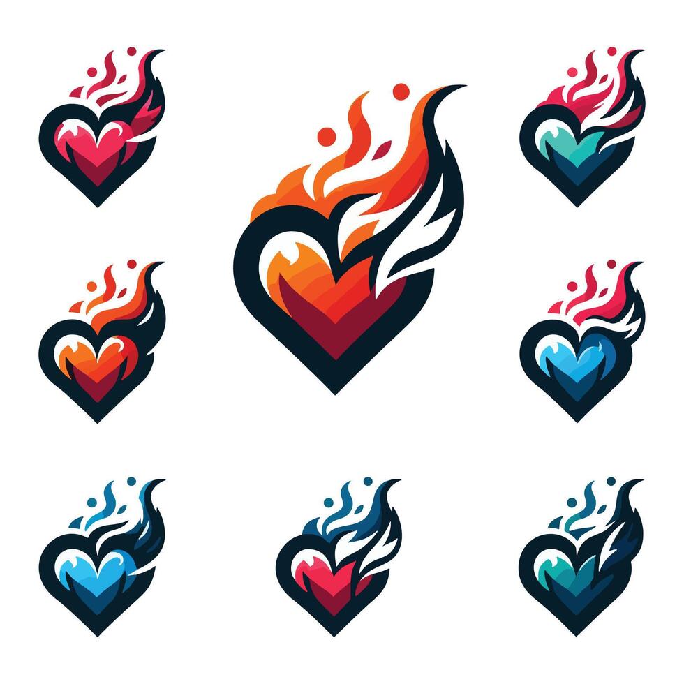 Heart with flames and flames illustration vector