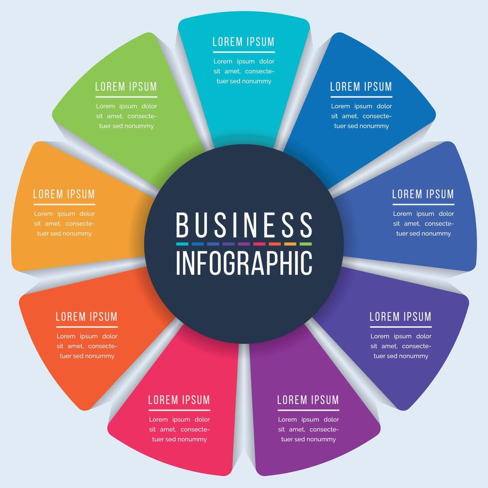 Circle Infographic design 9 steps, objects, elements or options infographic business template vector