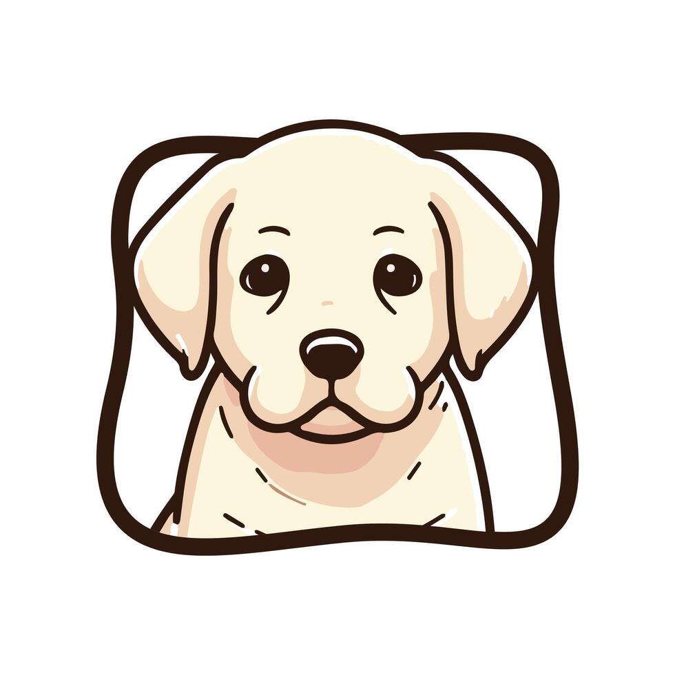 A Head yellow coats Labrador puppy, very adorable, with a shape as background, could be used as a logo vector