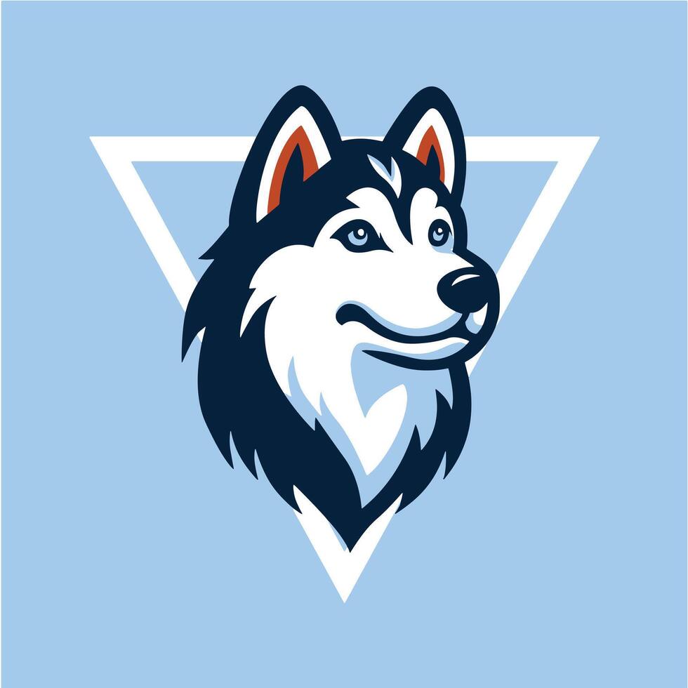 Head of Siberian Husky Dog in triangle and in front of blue background Can Use as Logo vector