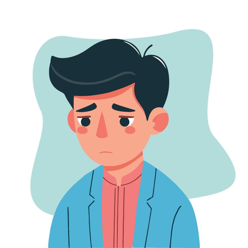 the expression of a man wearing a suit. looks sad vector