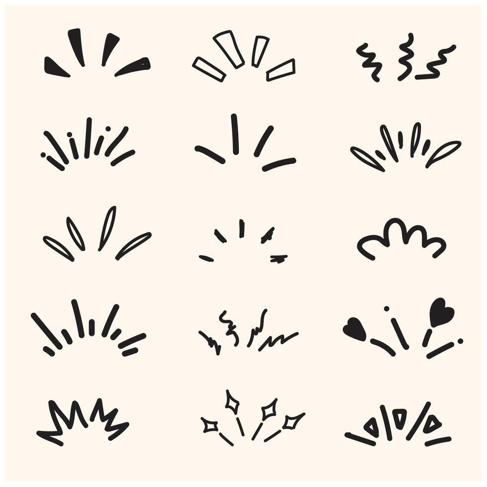 Shine sunburst sparkle ray With illustration style doodle and line art vector