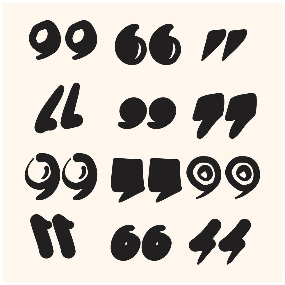 Quotation mark Set With illustration style doodle and line art vector