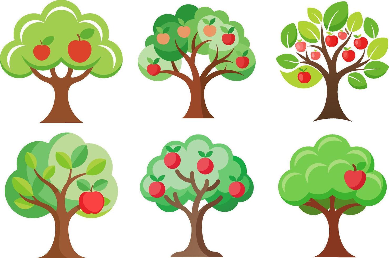 Collection of Apple Trees with Colorful Fruit Designs vector