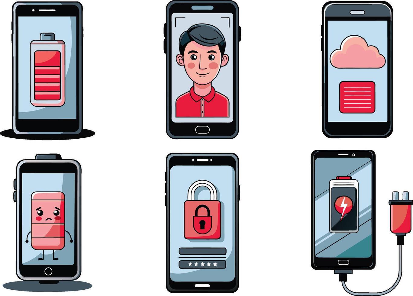 Smartphone power and security features set vector