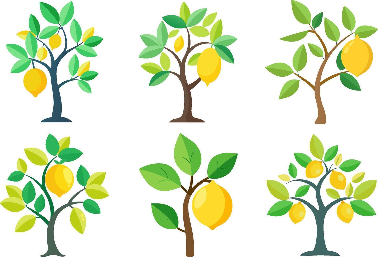 Collection of Lemon Trees with Yellow Fruit Designs vector