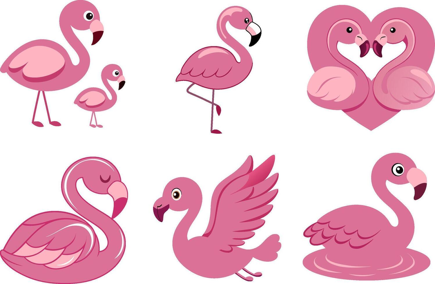 Cute Pink Flamingos in Various Poses vector
