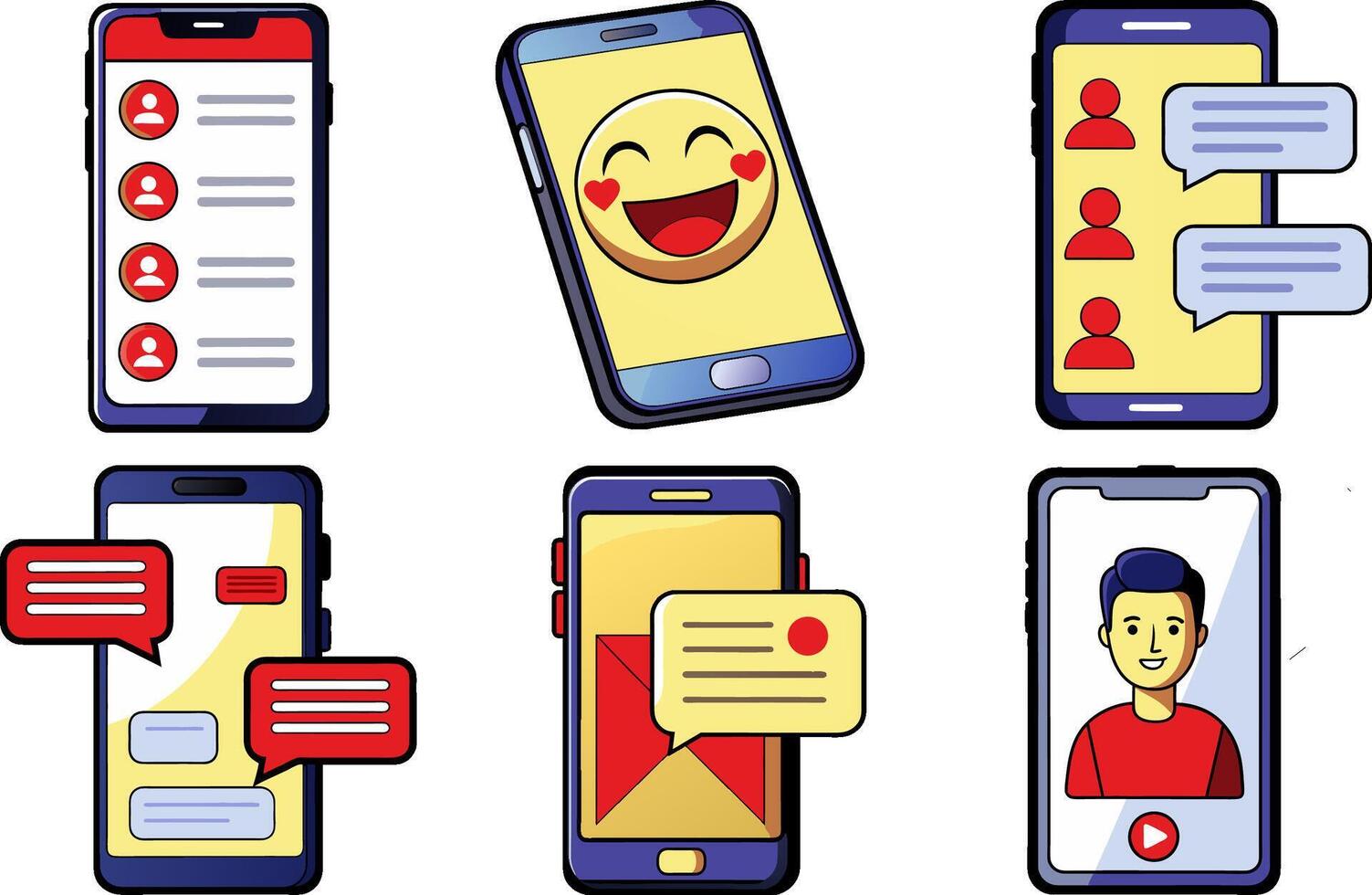 Smartphone social interaction features set vector