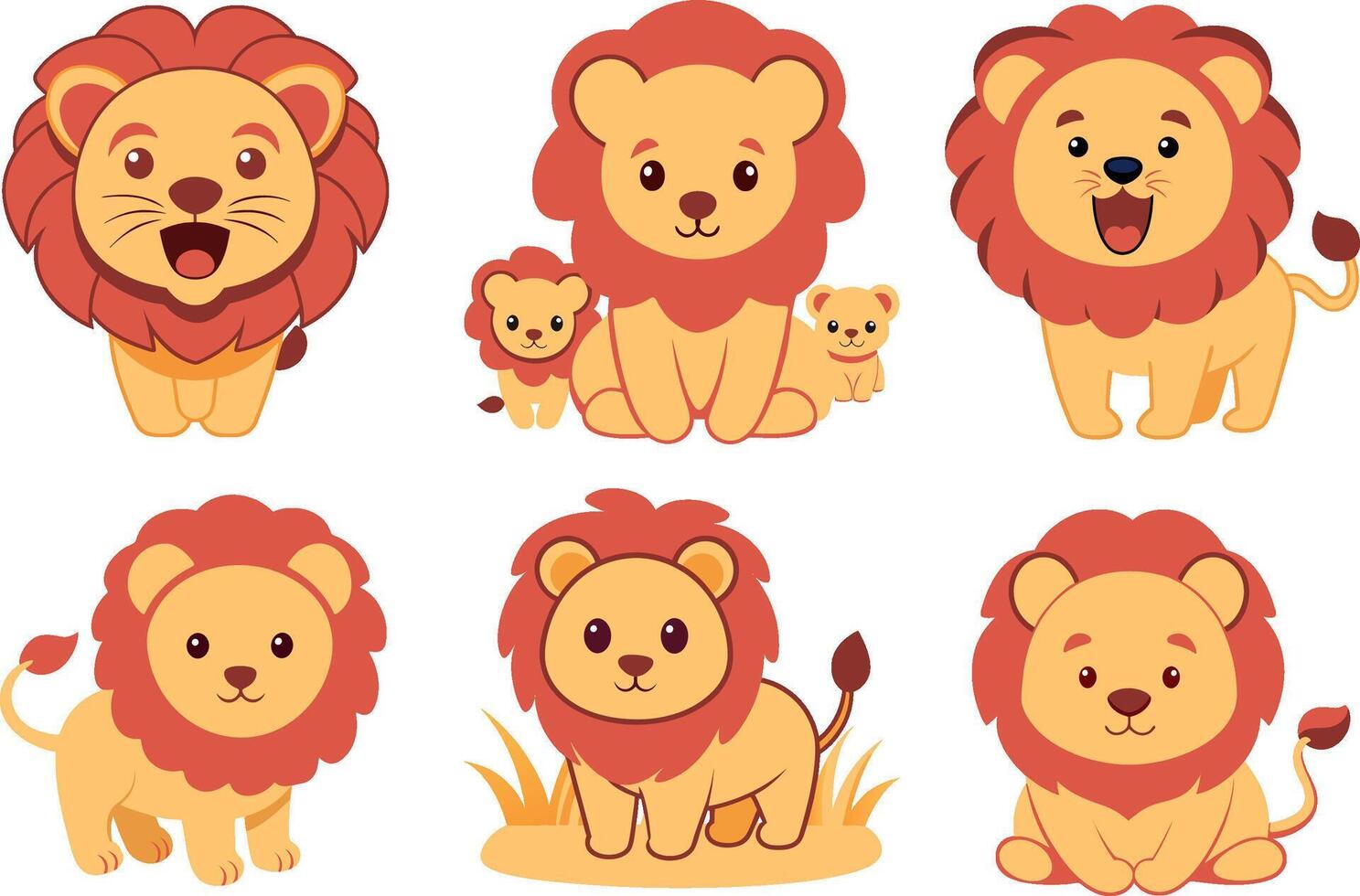 Cute Cartoon Lions in Various Poses vector