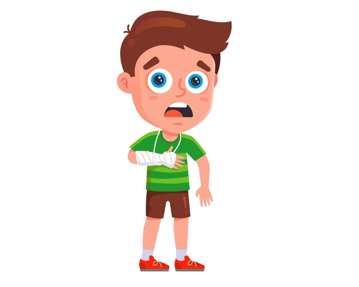 boy in a cast. broken arm in a teenager. fracture of the limb. vector
