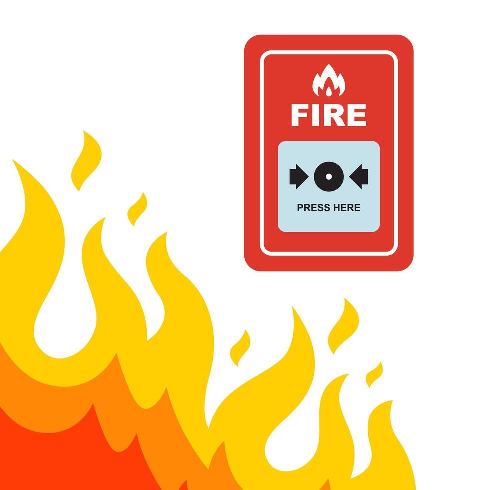 Fire alarm and open flame in the building. Fire safety. vector