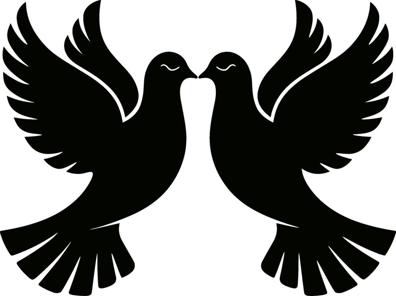 Two black doves are flying together on a white background vector