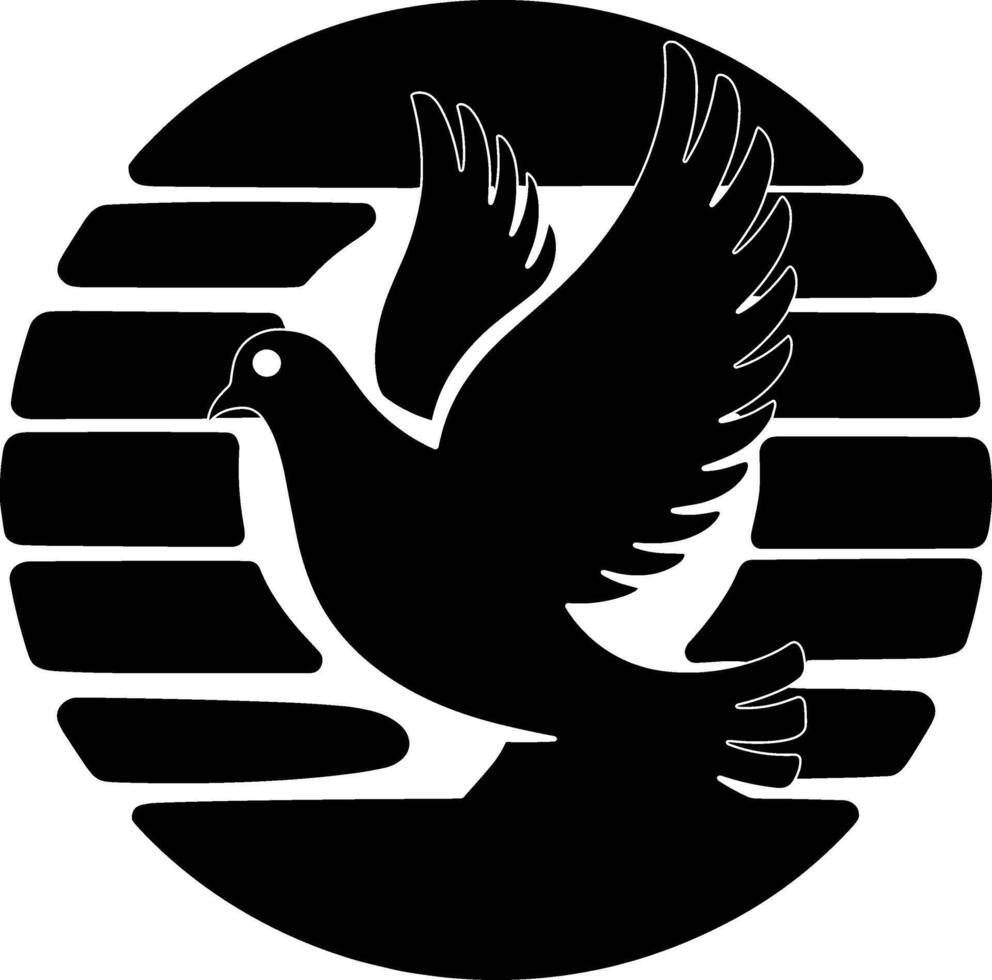 A black and white logo of a dove vector
