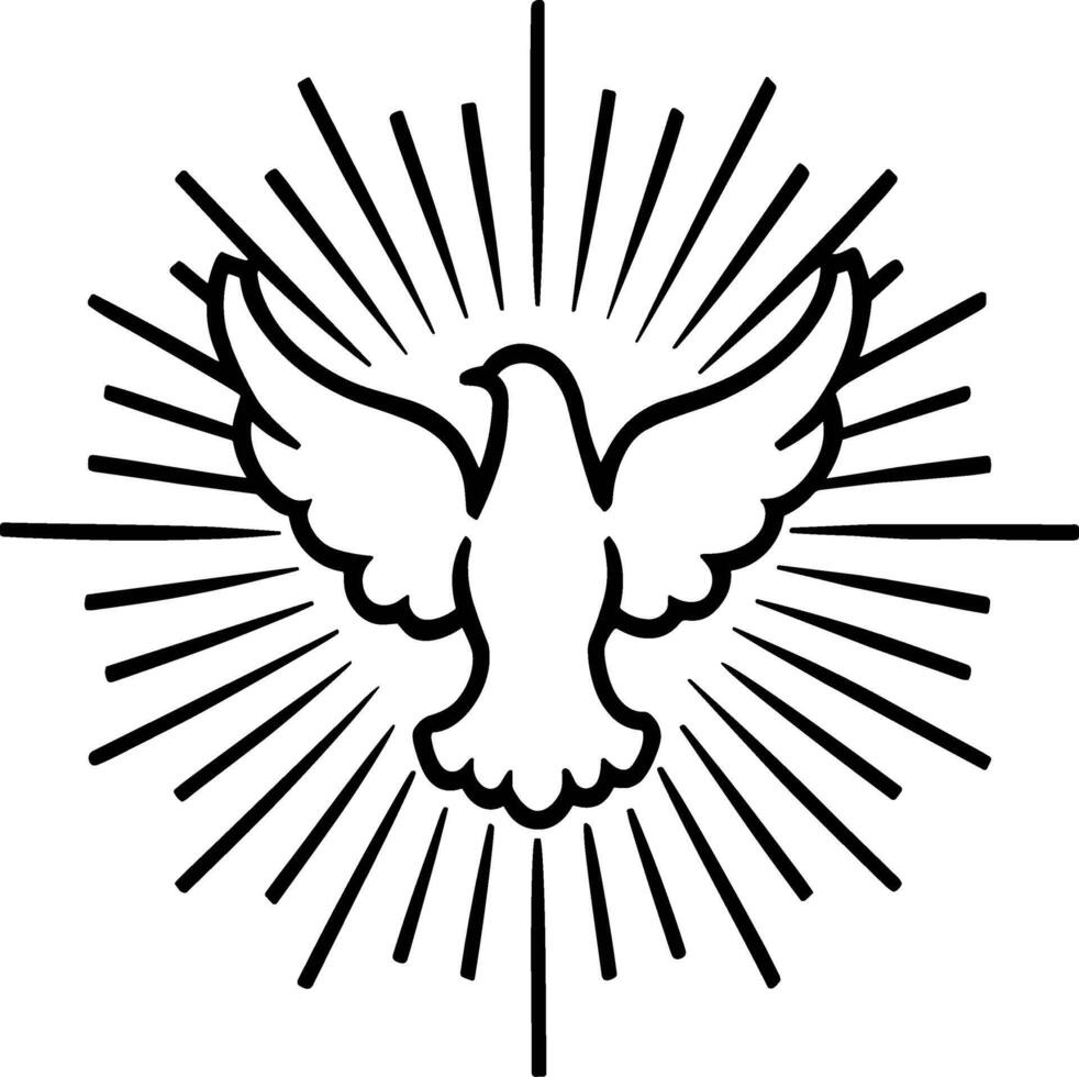 A black and white image of a dove with rays vector