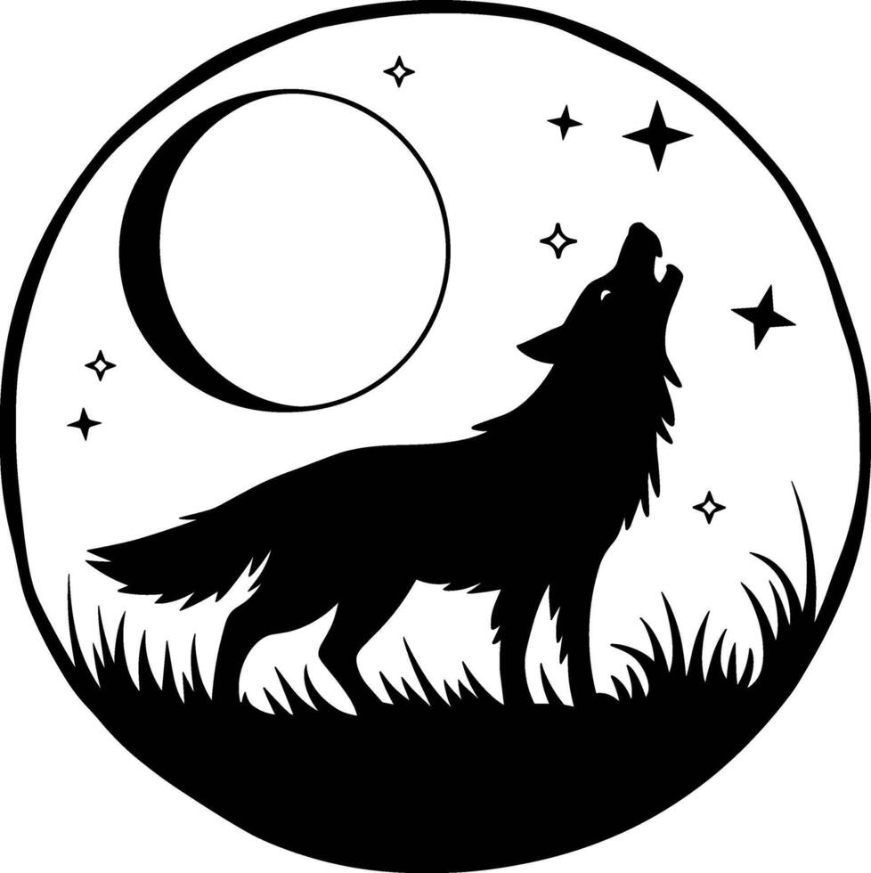 Wolf howling at the moon and stars vector