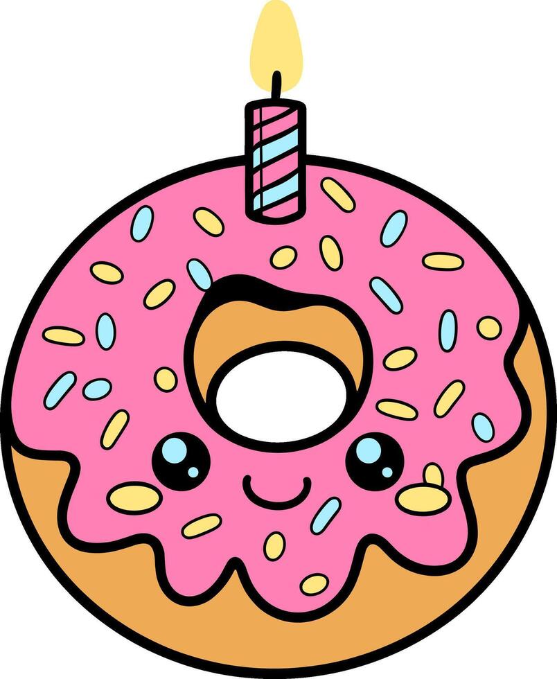 A cartoon donut with a birthday candle on it vector
