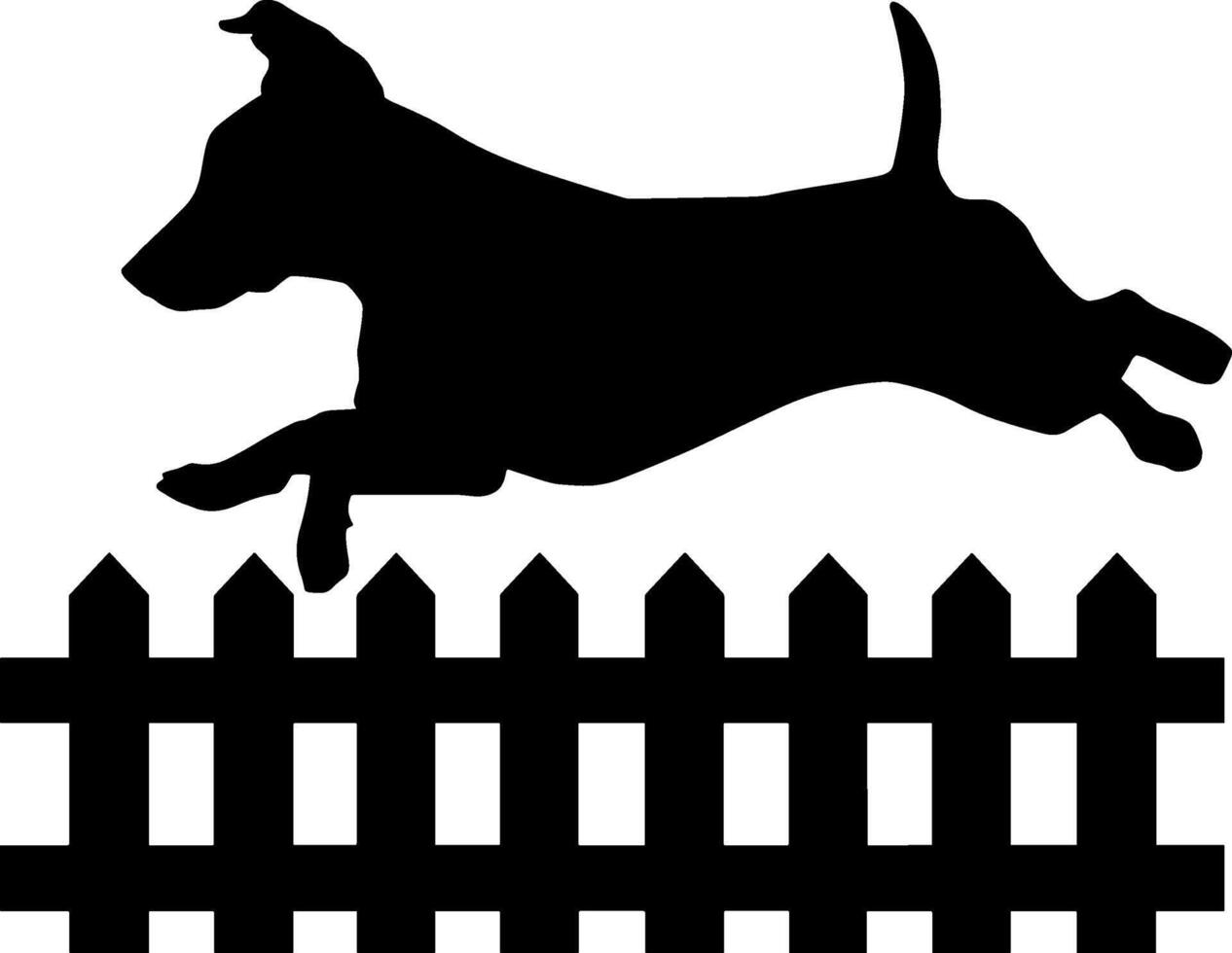 A dog jumping over a fence silhouette vector