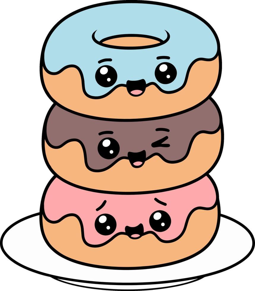 Donut stack with three different colored donuts vector