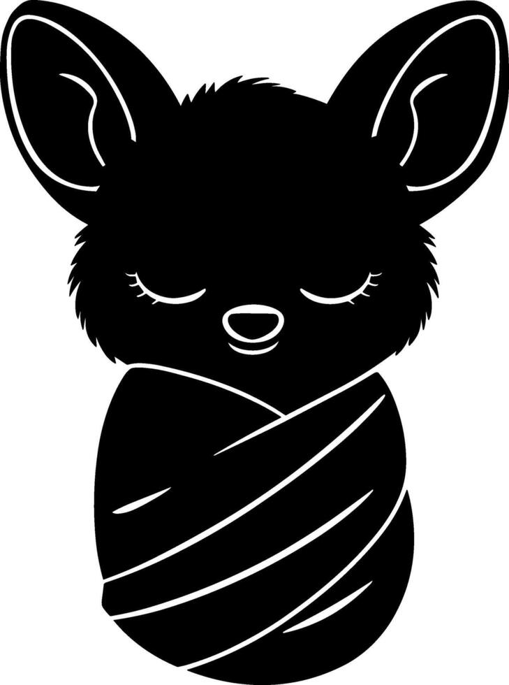 A black and white illustration of a fox wrapped in a blanket vector