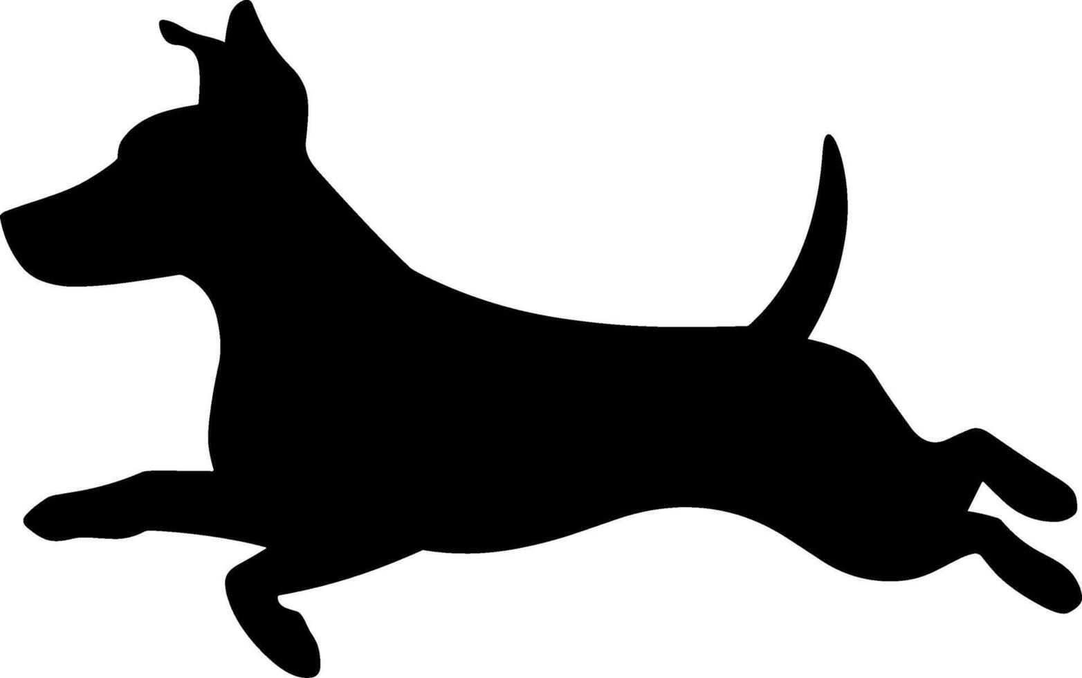 A black and white silhouette of a dog running vector