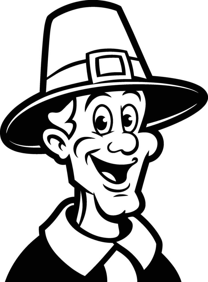 A cartoon pilgrim man wearing a hat and smiling vector