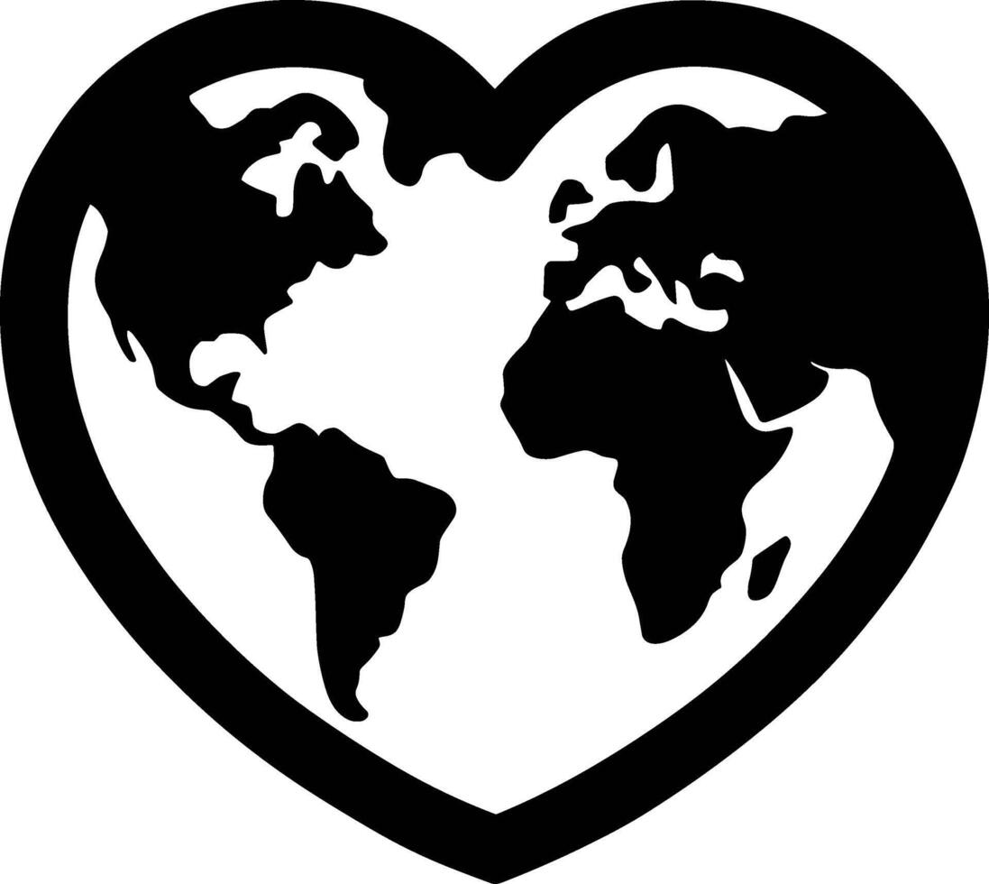 World map in heart shape vector