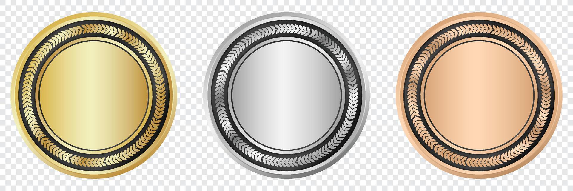 Gold, silver, and bronze medal. Realistic medal set. Prizes for winner. Reward isolated. illustration vector