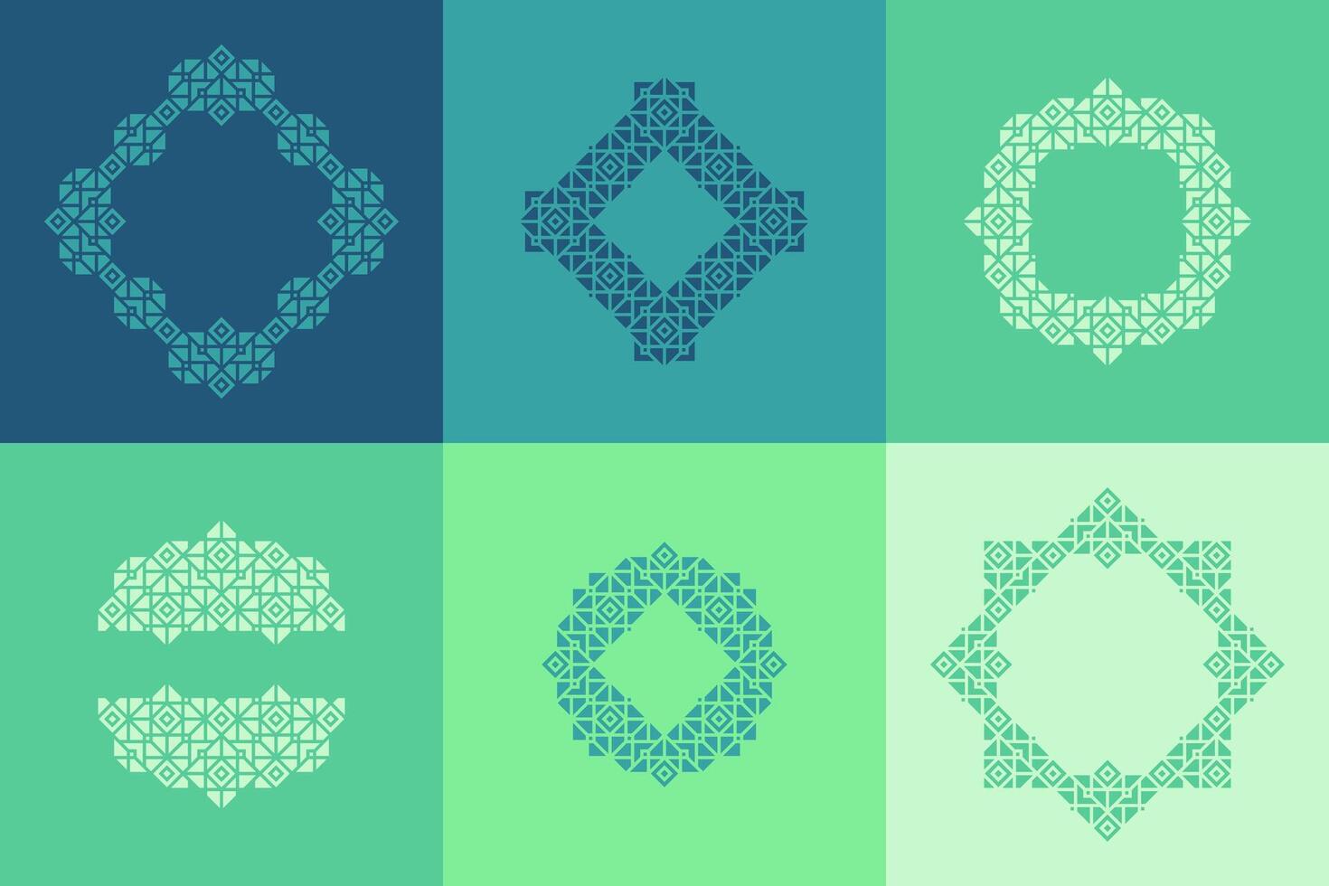 Islamic Geometric Frame Set Design on Turquoise Theme vector