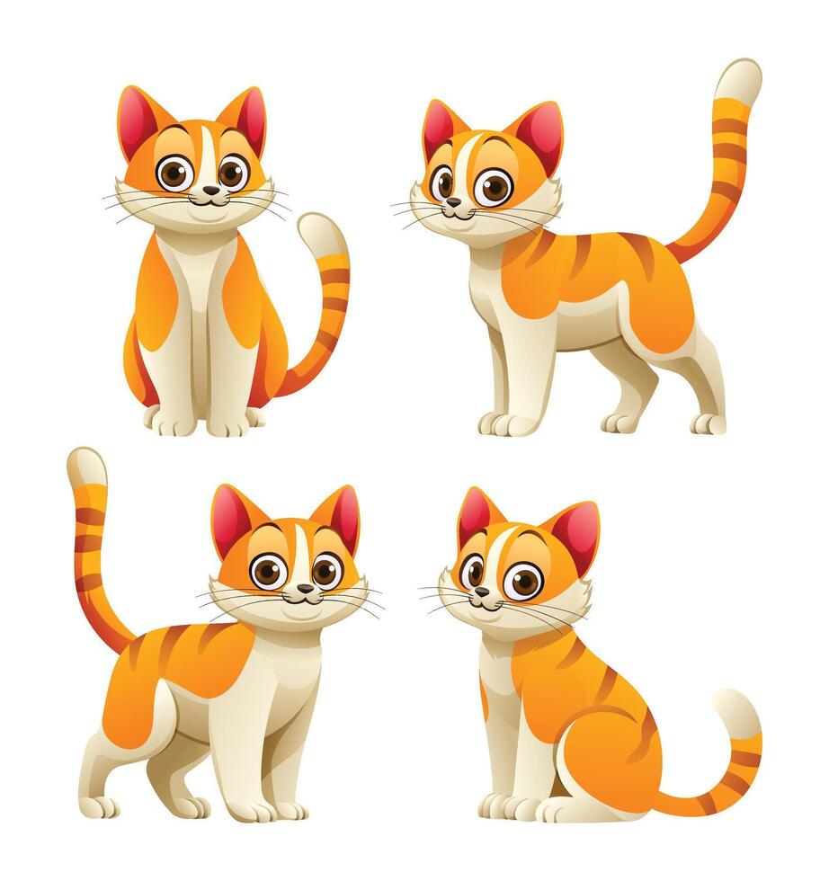 Set of cute cat in various poses. Cartoon illustration vector