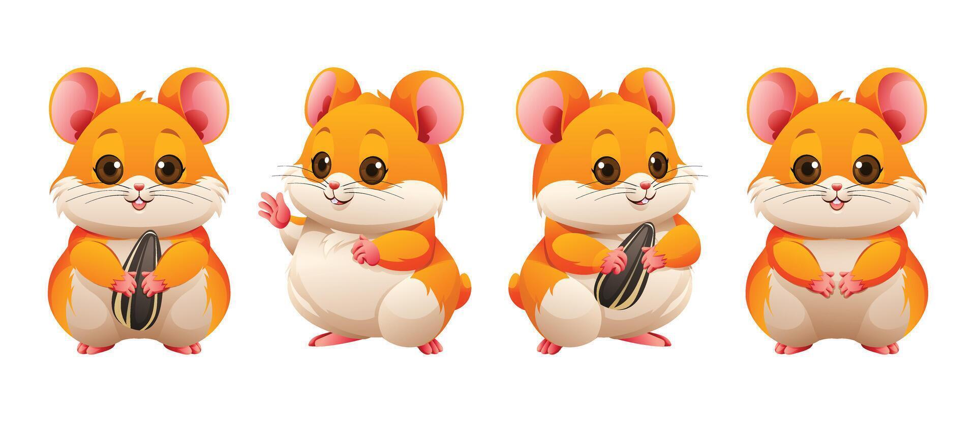 Cute hamster in various poses. Cartoon illustration vector