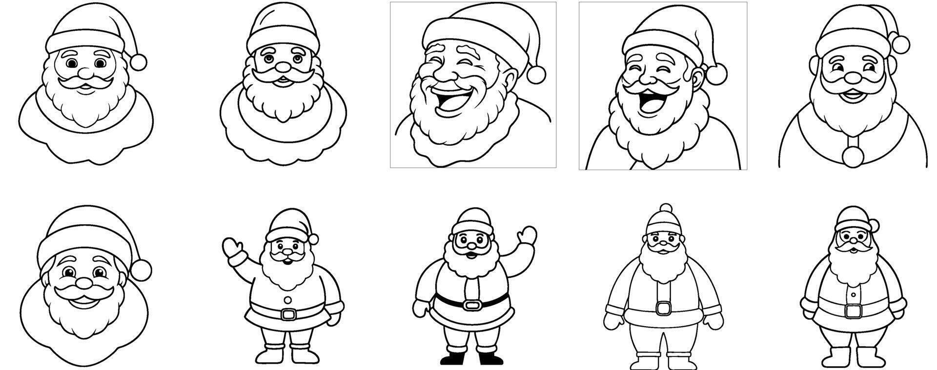 Santa Claus Line Drawing Set, Various Emotions vector