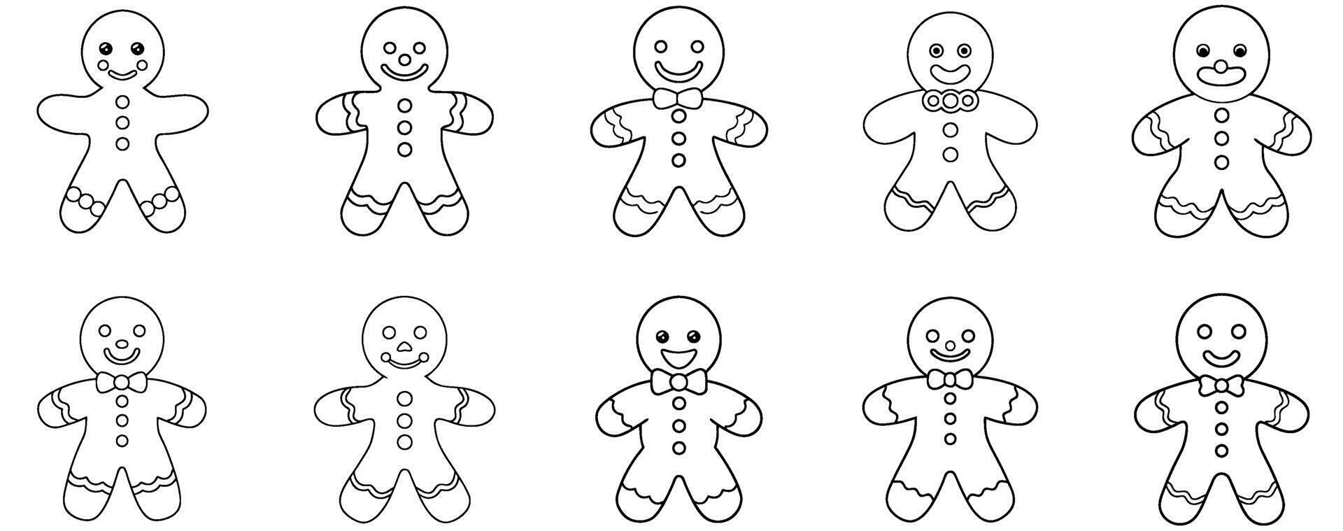 Christmas Gingerbread Man Line Drawing Set vector