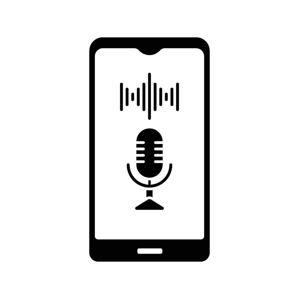 Smartphone with microphone and sound wave icon vector