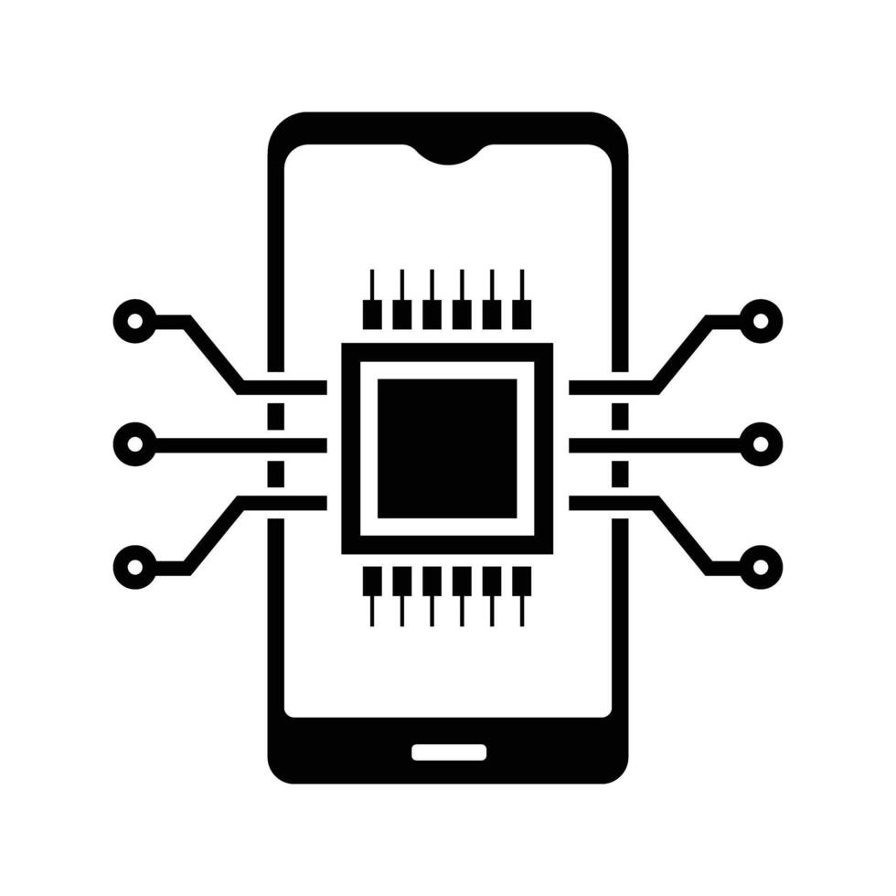 smartphone with chipset processor icon vector