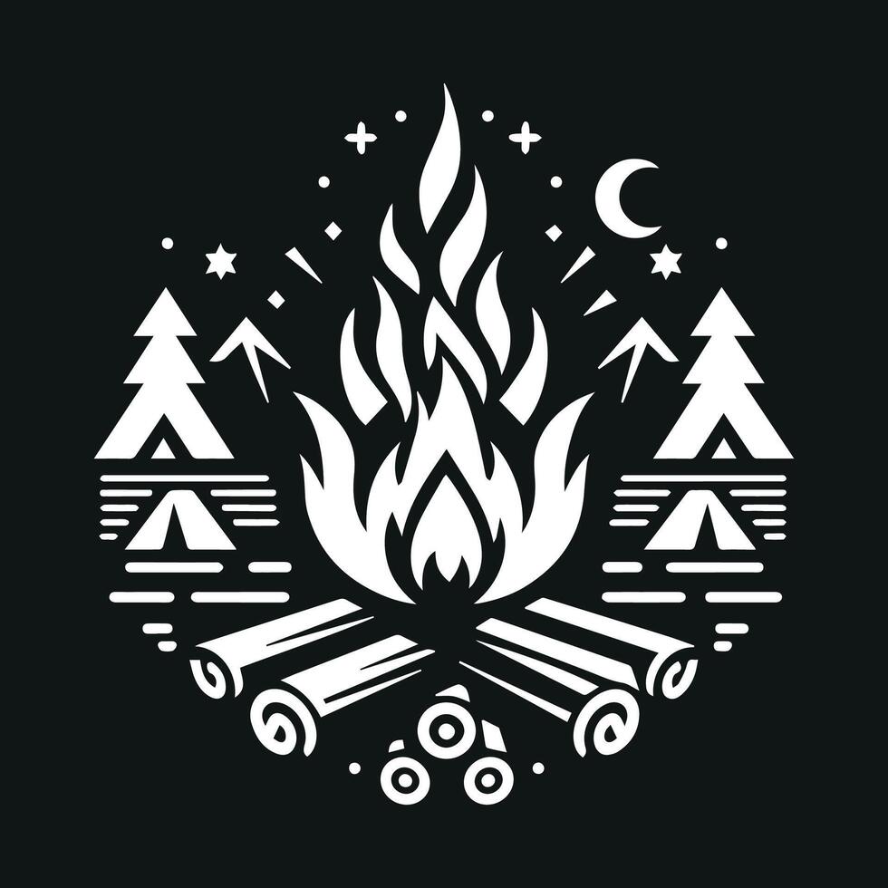 Minimalist Campfire Silhouette with Sharp Angular Flames for Outdoor T shirts and Logos vector