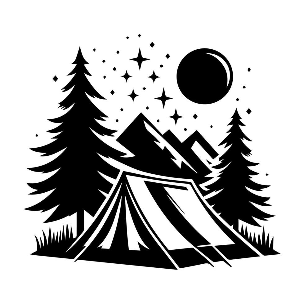 Camping Tent Silhouette Design for T Shirts and Logos vector