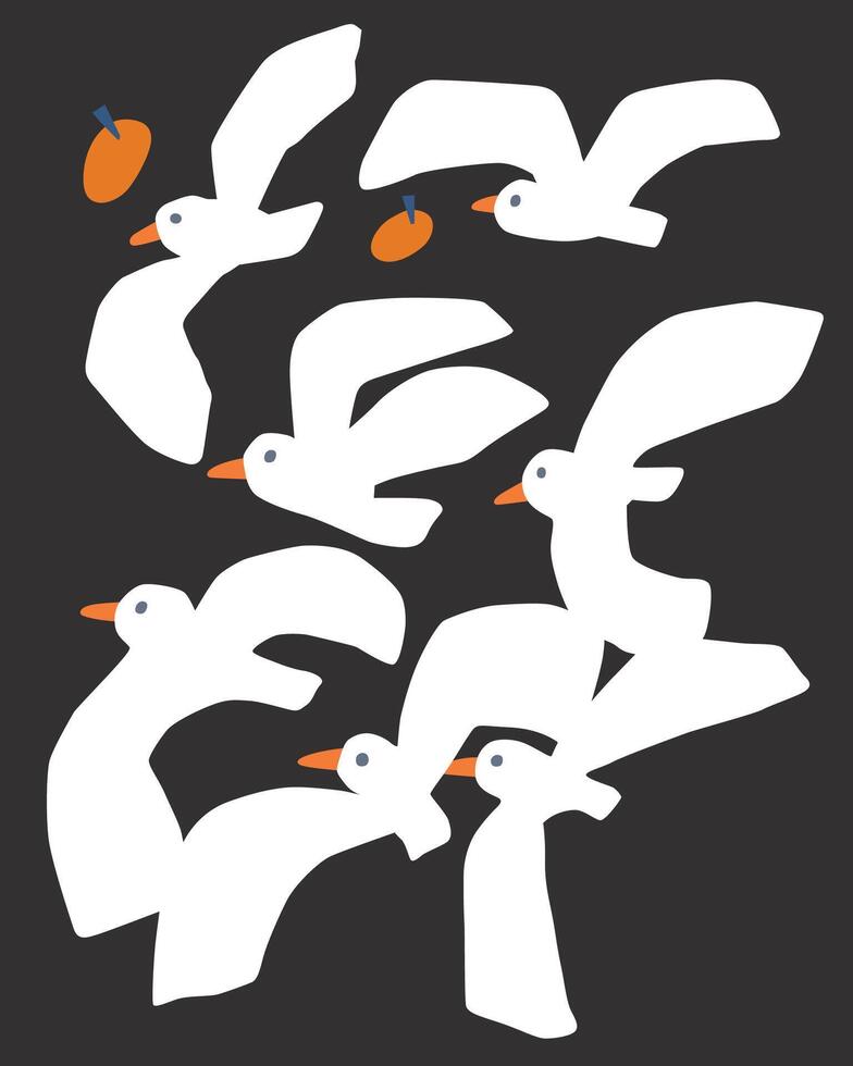 black and white art of birds flying in the sky vector